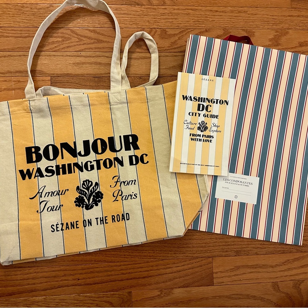 Brand new Sézane tote, gift bag, and DC map. DC boutique just opened last week